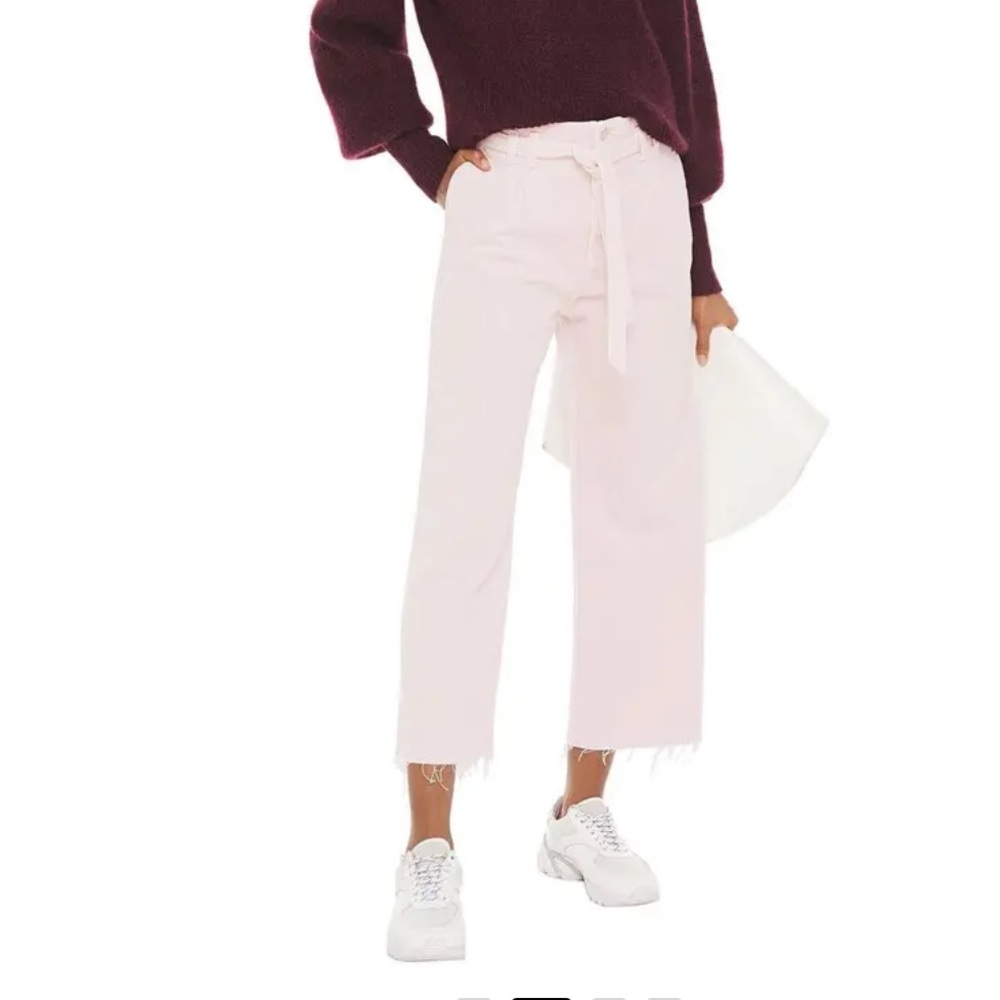 J Brand Joan Belted High-Rise Wide-Leg Jeans in Pastel Pink